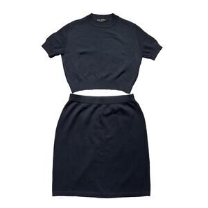 St John Basics Black Santana Knit Crew Neck Top Knee Length Pencil Skirt Set 12